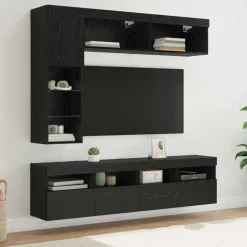 vidaXL TV-kast met LED Wandgemonteerd 7 pcs Zwart Eiken Bewerkt hout