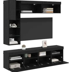 vidaXL TV-kast met LED Wandgemonteerd 7 pcs Zwart Eiken Bewerkt hout