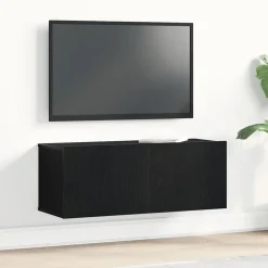 vidaXL TV-kast Wandgemonteerd Zwart Eiken 80 x 30 x 30 cm Bewerkt hout