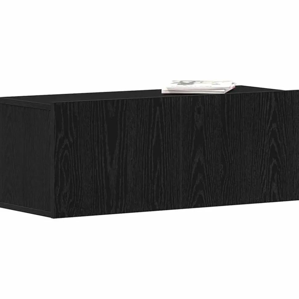 vidaXL TV-kast Wandgemonteerd Zwart Eiken 80 x 30 x 30 cm Bewerkt hout