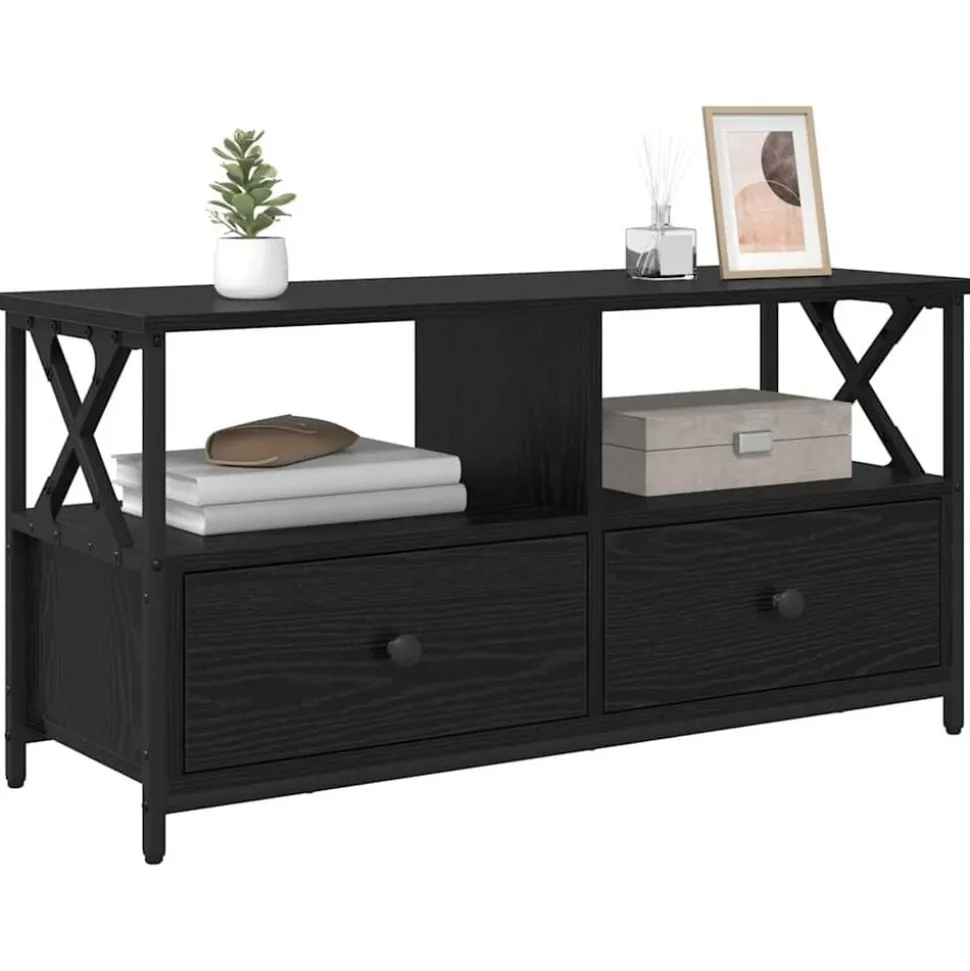 vidaXL TV-kast Zwart Eiken 90 x 33 x 45 cm Engineered hout en staal
