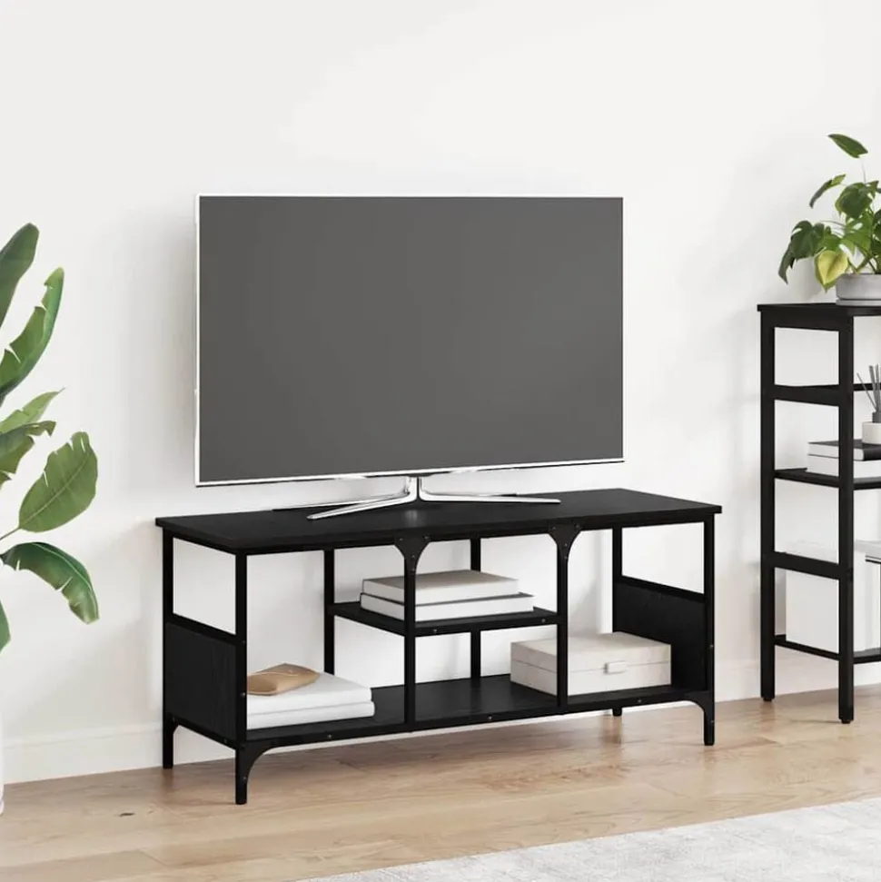 vidaXL TV-kast Zwart Eiken 100 x 35 x 45 cm Gemonteerd hout en ijzer
