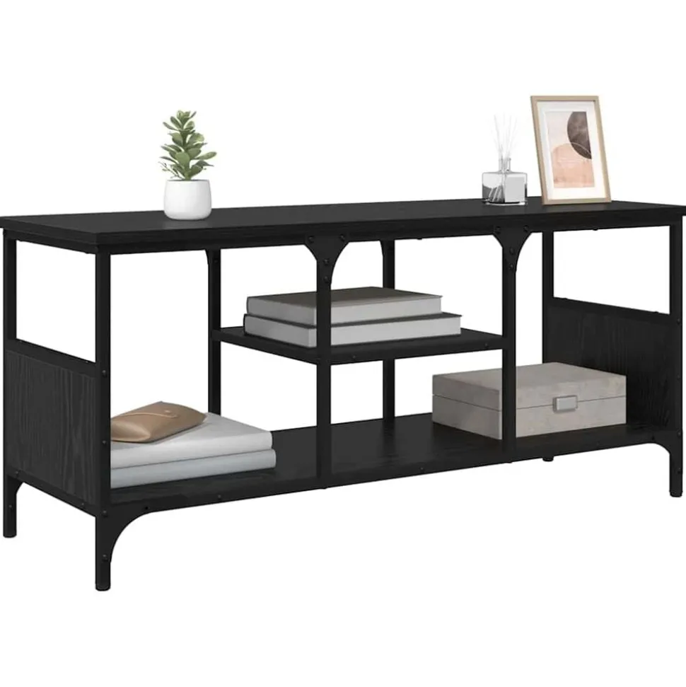 vidaXL TV-kast Zwart Eiken 100 x 35 x 45 cm Gemonteerd hout en ijzer