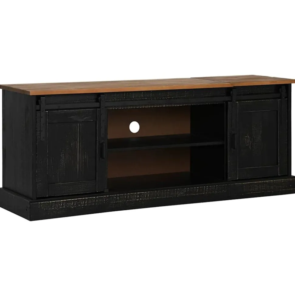 vidaXL Tv-meubel HALDEN 2 schuifdeuren 150x40x60 cm massief hout zwart