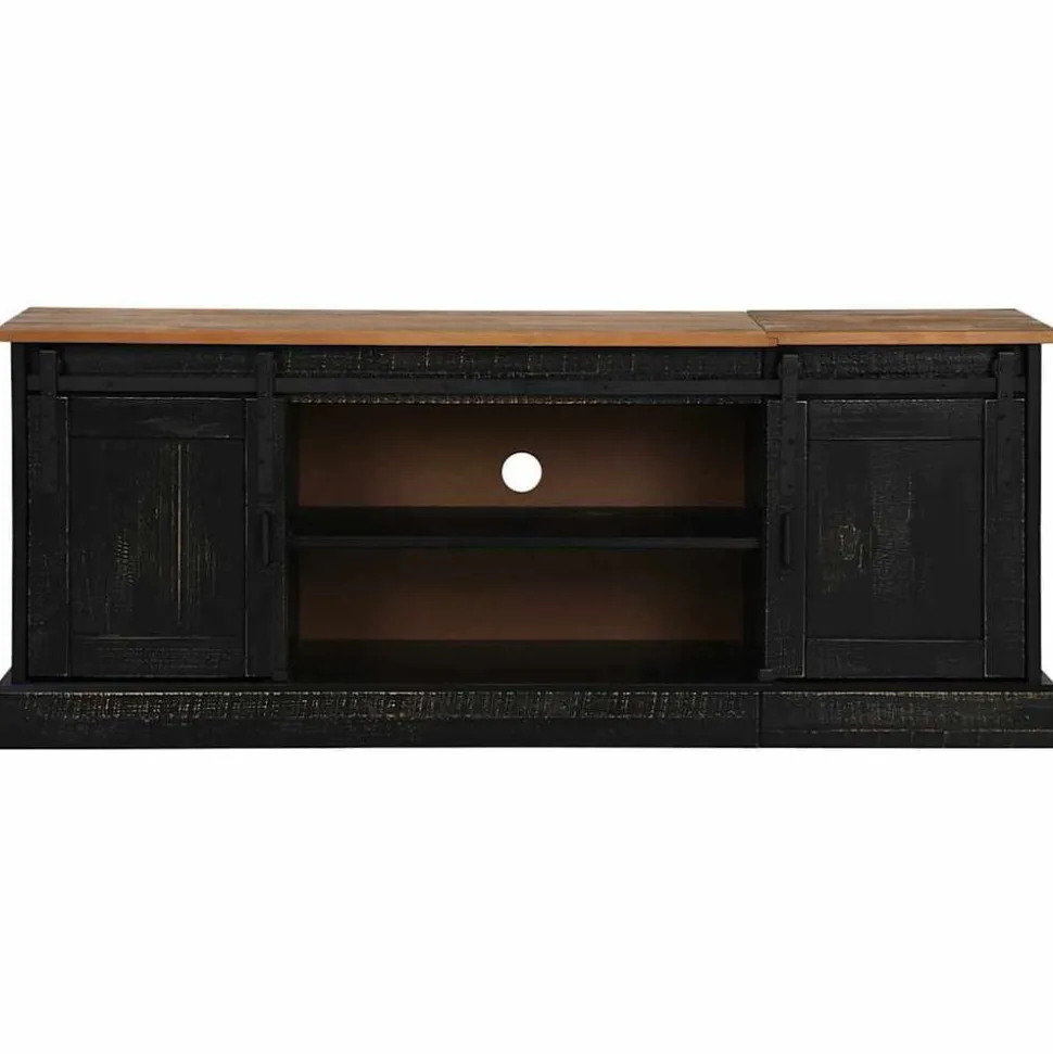 vidaXL Tv-meubel HALDEN 2 schuifdeuren 150x40x60 cm massief hout zwart