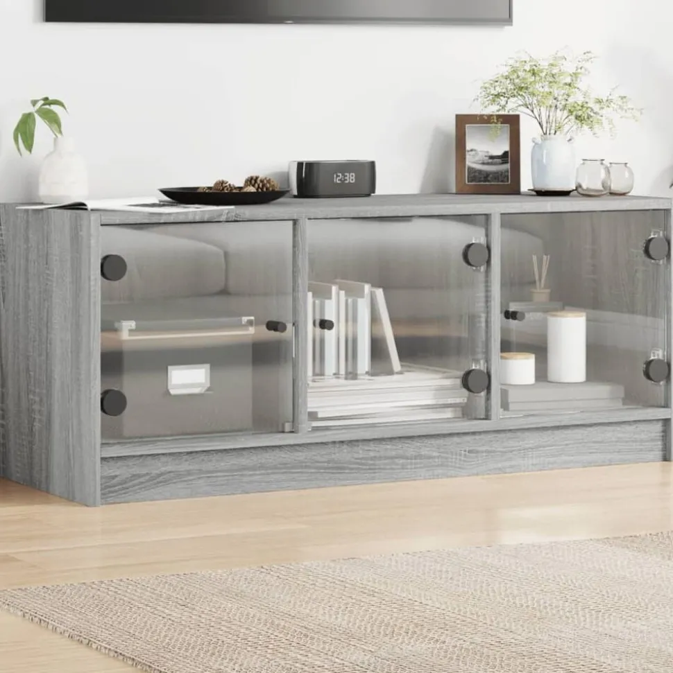 vidaXL Tv-meubel met glazen deuren 102x37x42 cm grijs sonoma eiken