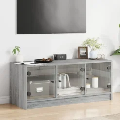 vidaXL Tv-meubel met glazen deuren 102x37x42 cm grijs sonoma eiken
