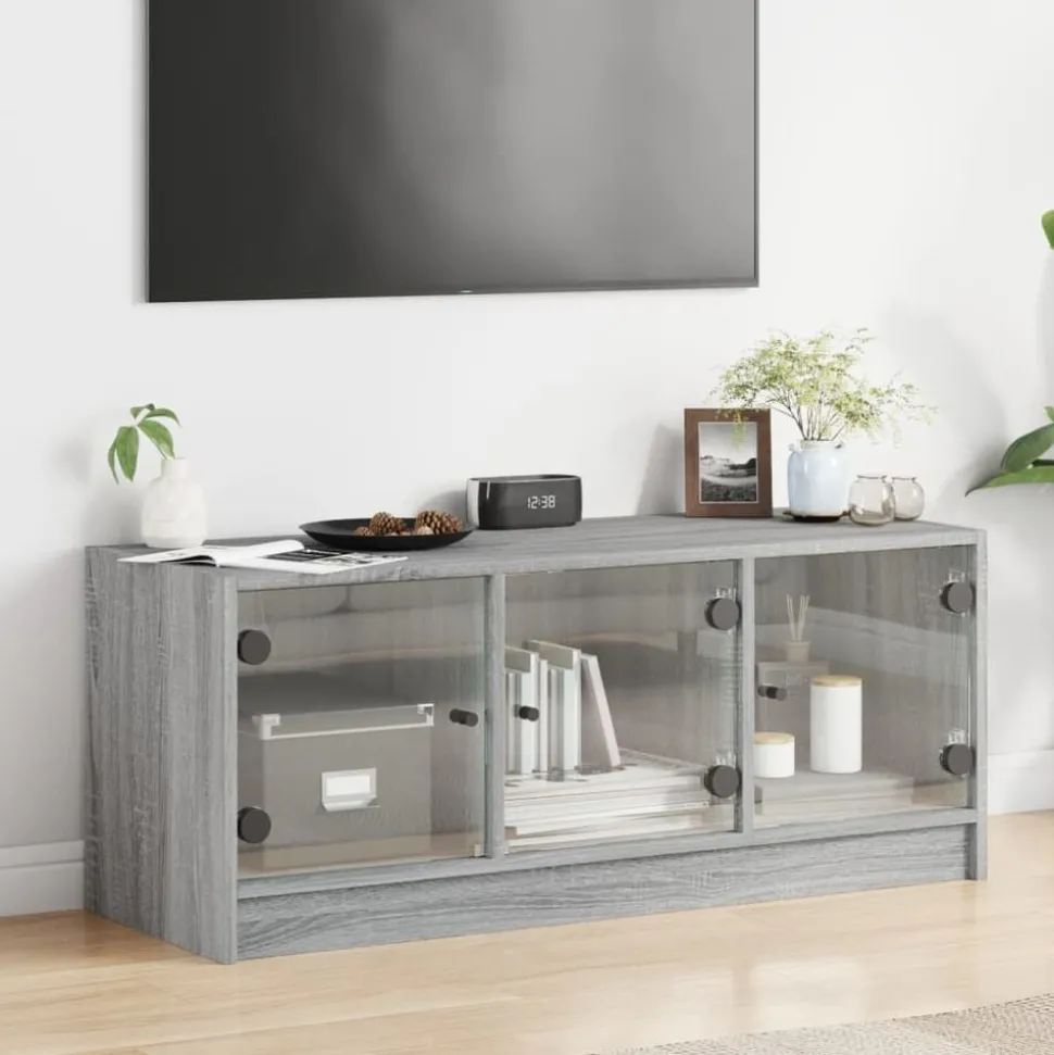 vidaXL Tv-meubel met glazen deuren 102x37x42 cm grijs sonoma eiken