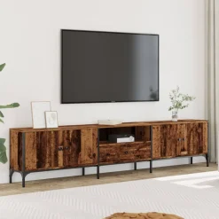 vidaXL Tv-meubel met lade 200x25x44 cm bewerkt hout oud houtkleurig