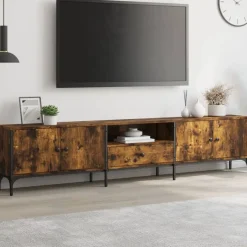 vidaXL Tv-meubel met lade 200x25x44 cm bewerkt hout gerookt eikenkleur
