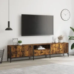 vidaXL Tv-meubel met lade 200x25x44 cm bewerkt hout gerookt eikenkleur