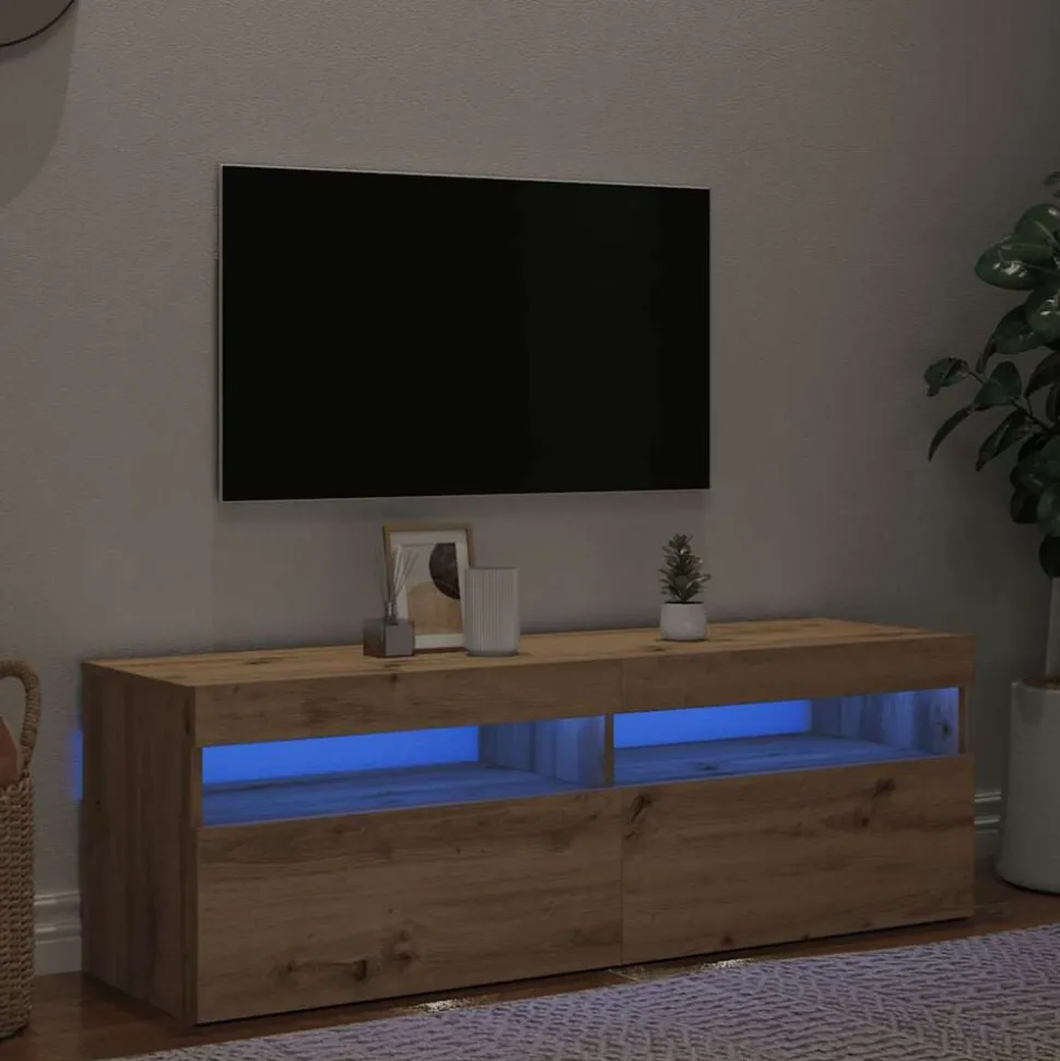 vidaXL Tv-meubel met LED 120x35x40 cm bewerkt hout artisanaal eiken