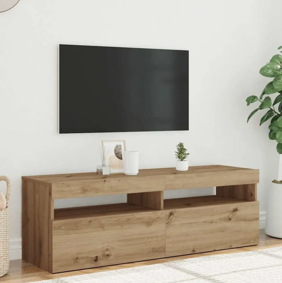 vidaXL Tv-meubel met LED 120x35x40 cm bewerkt hout artisanaal eiken