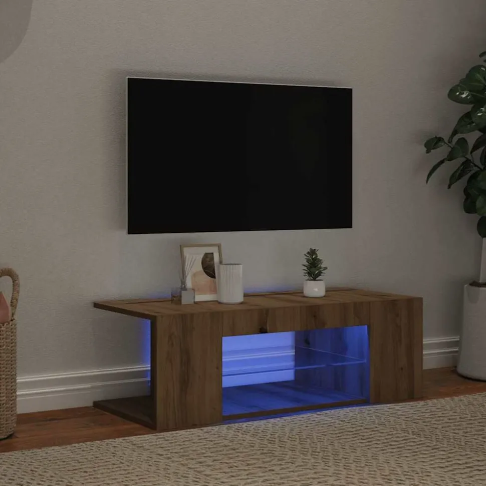 vidaXL Tv-meubel met LED 90x39x30 cm bewerkt hout artisanaal eiken