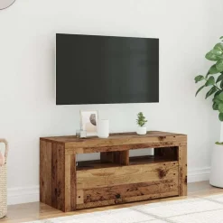vidaXL Tv-meubel met LED 90x35x40 cm bewerkt hout oud hout