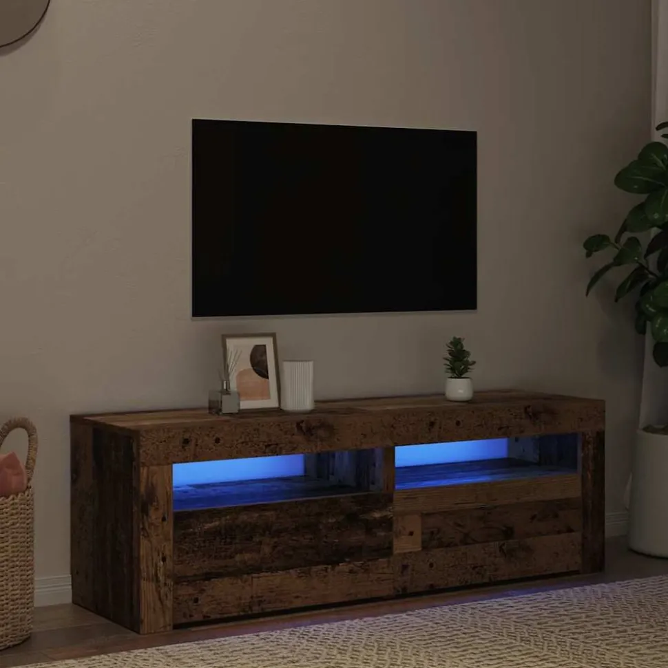 vidaXL Tv-meubel met LED 120x35x40 cm bewerkt hout oud hout