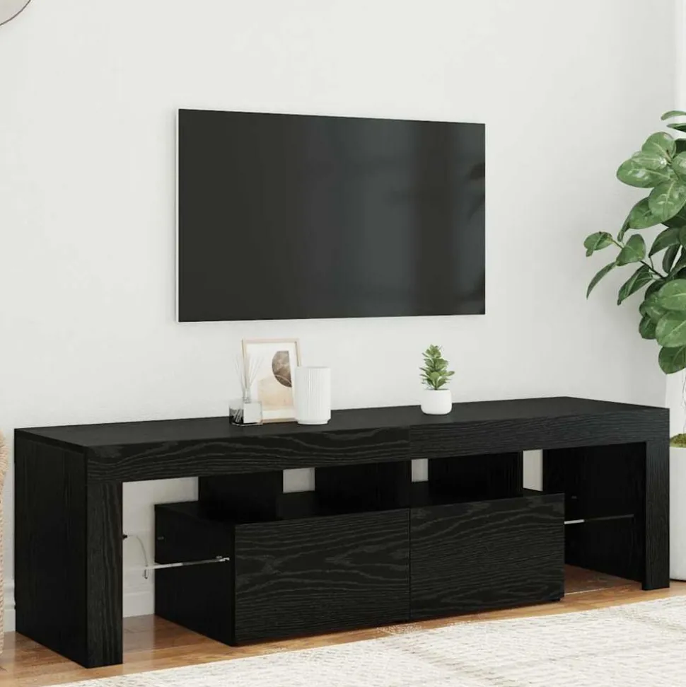 vidaXL Tv-meubel met LED 140x36,5x40 cm bewerkt hout zwart eiken