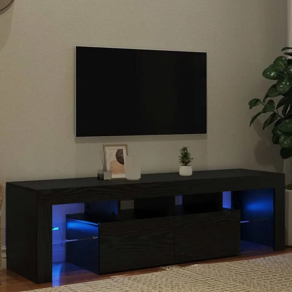 vidaXL Tv-meubel met LED 140x36,5x40 cm bewerkt hout zwart eiken