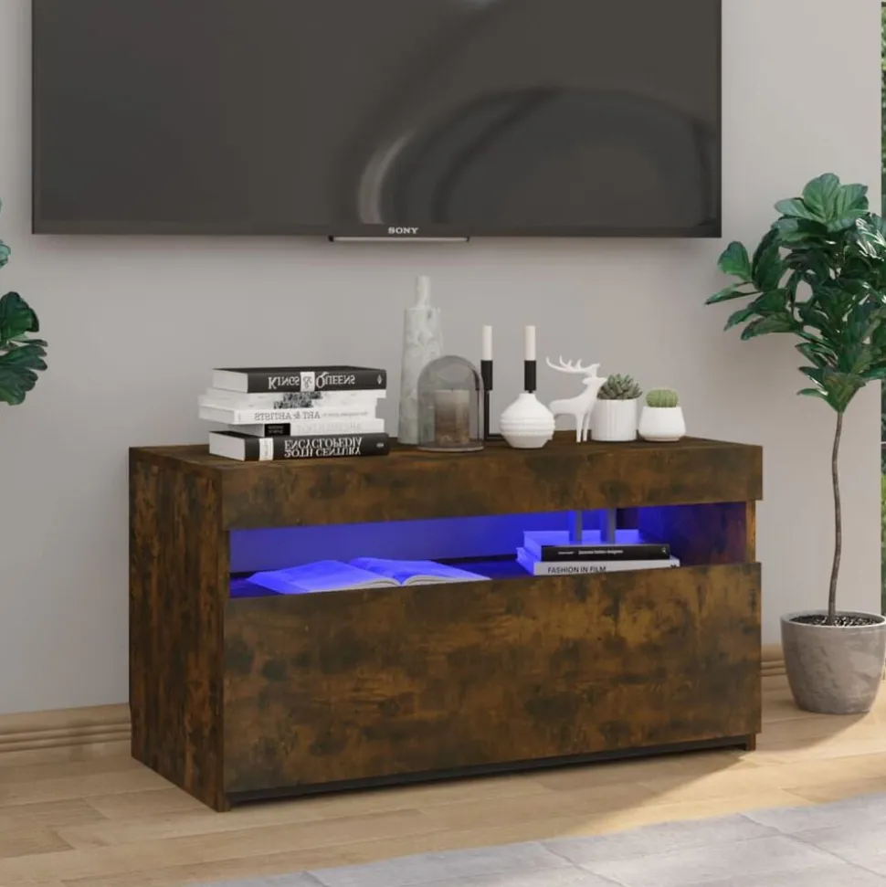 vidaXL Tv-meubel met LED-verlichting 75x35x40 cm gerookt eikenkleurig