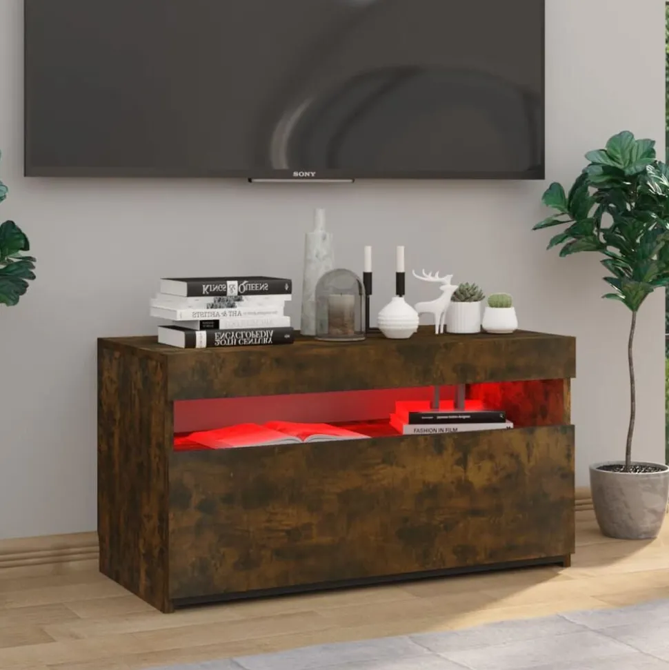 vidaXL Tv-meubel met LED-verlichting 75x35x40 cm gerookt eikenkleurig