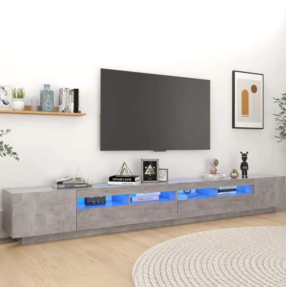 vidaXL Tv-meubel met LED-verlichting 300x35x40 cm betongrijs