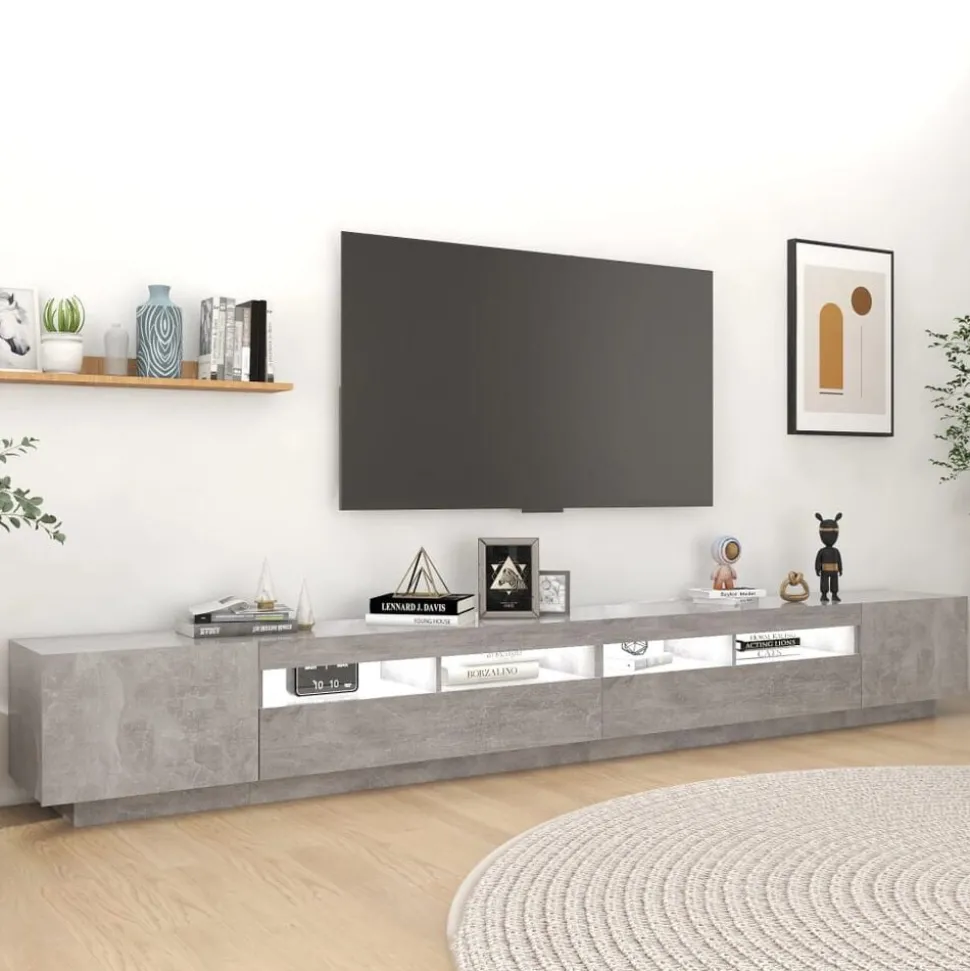 vidaXL Tv-meubel met LED-verlichting 300x35x40 cm betongrijs