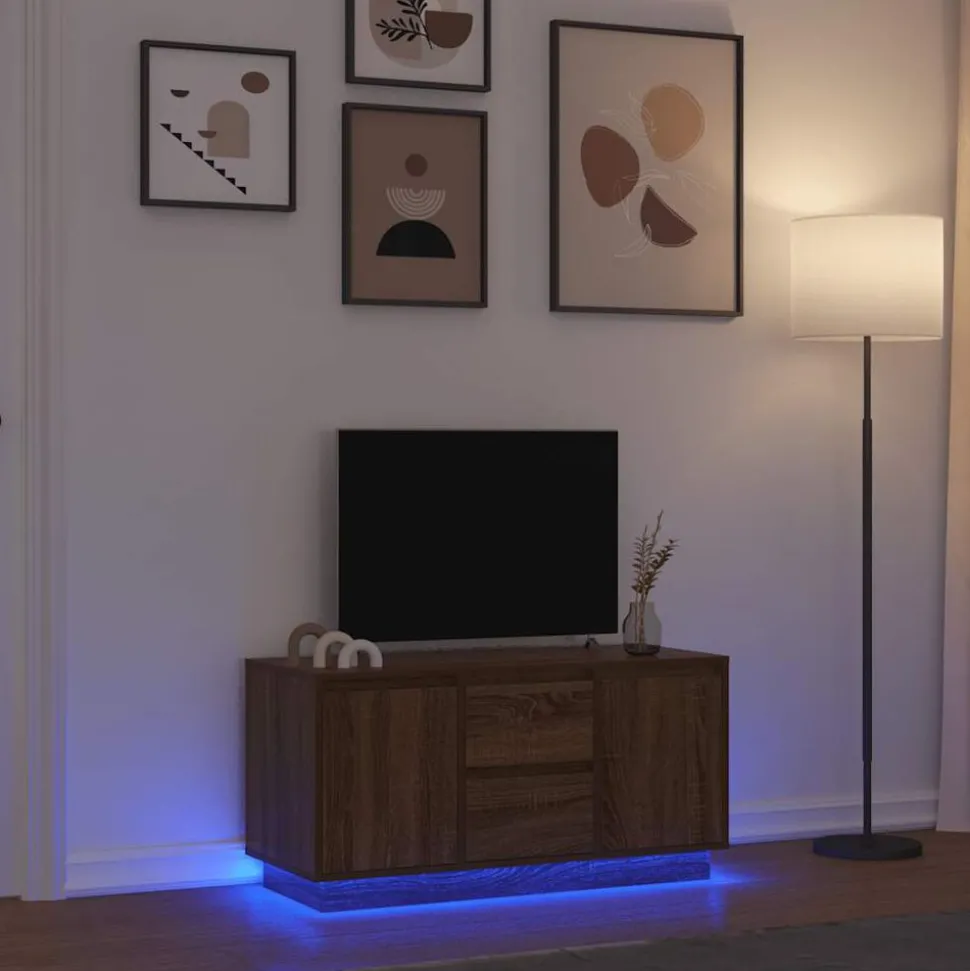 vidaXL Tv-meubel met LED-verlichting 100x41x50 cm bruin eikenkleur