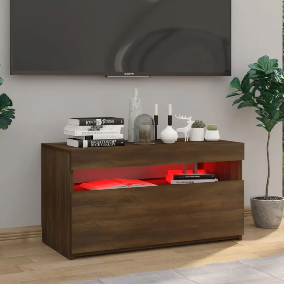 vidaXL Tv-meubel met LED-verlichting 75x35x40 cm bruin eikenkleur