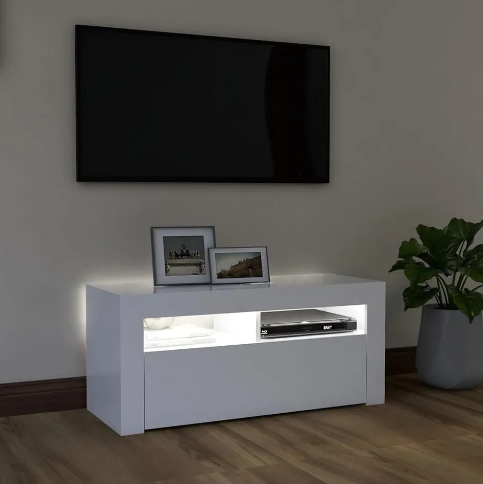vidaXL Tv-meubel met LED-verlichting 90x35x40 cm wit