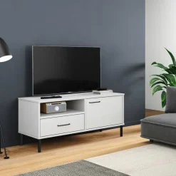 vidaXL Tv-meubel met metalen poten OSLO massief grenenhout wit