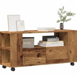 vidaXL Tv-meubel met wielen 102x34,5x43 cm bewerkt hout oud hout