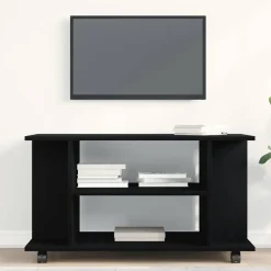 vidaXL TV-meubel met wielen Zwarte eik 80x40x45 cm Engineered Wood