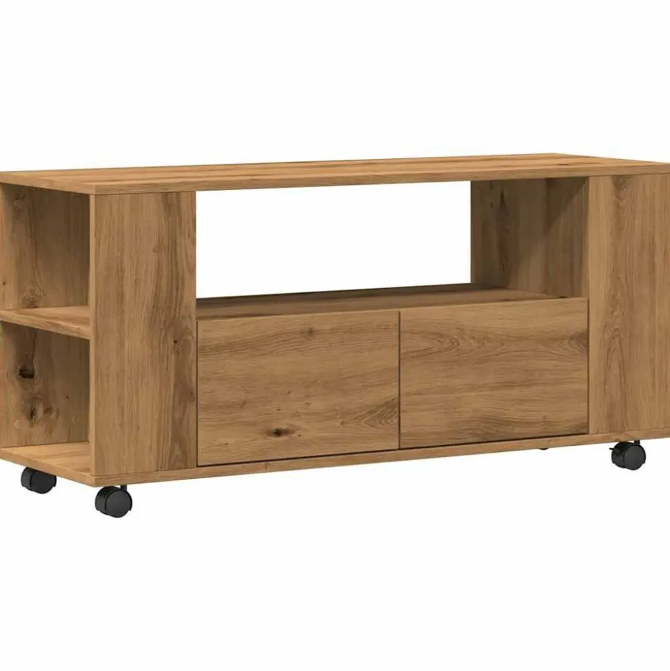 vidaXL Tv-meubel met wielen 102x34,5x43 cm hout artisanaal eiken
