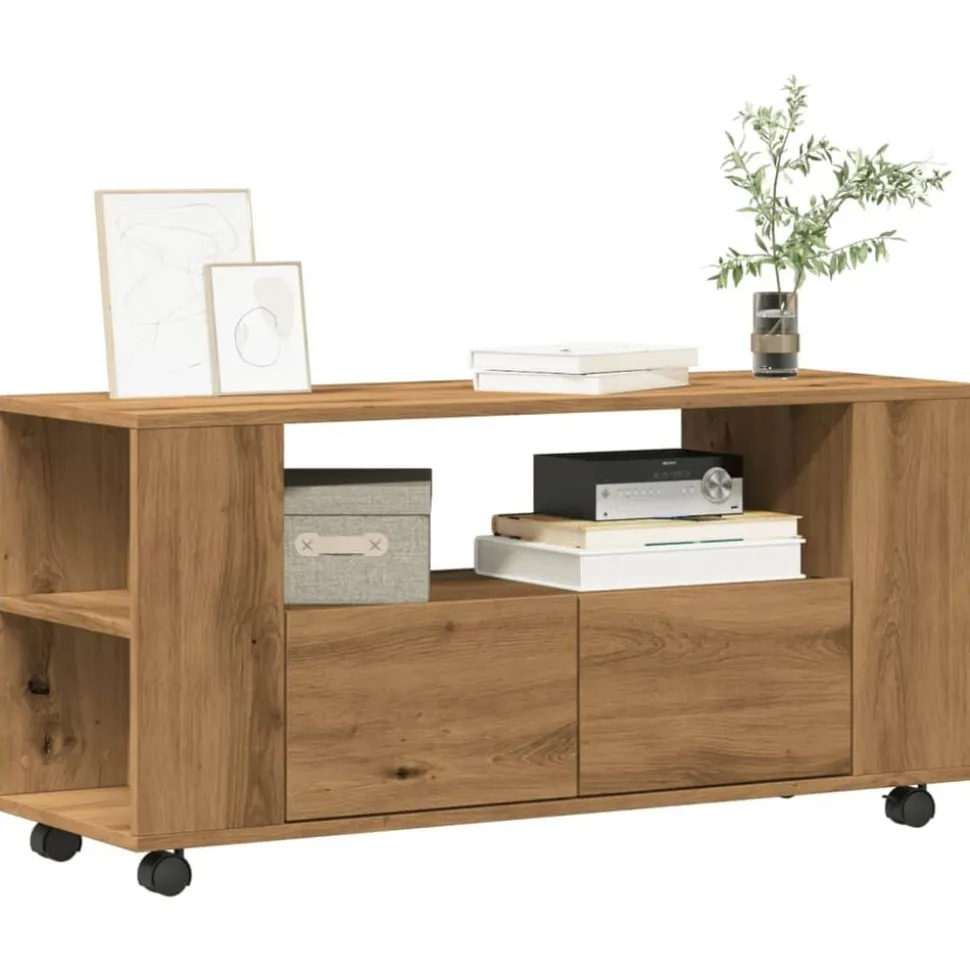 vidaXL Tv-meubel met wielen 102x34,5x43 cm hout artisanaal eiken