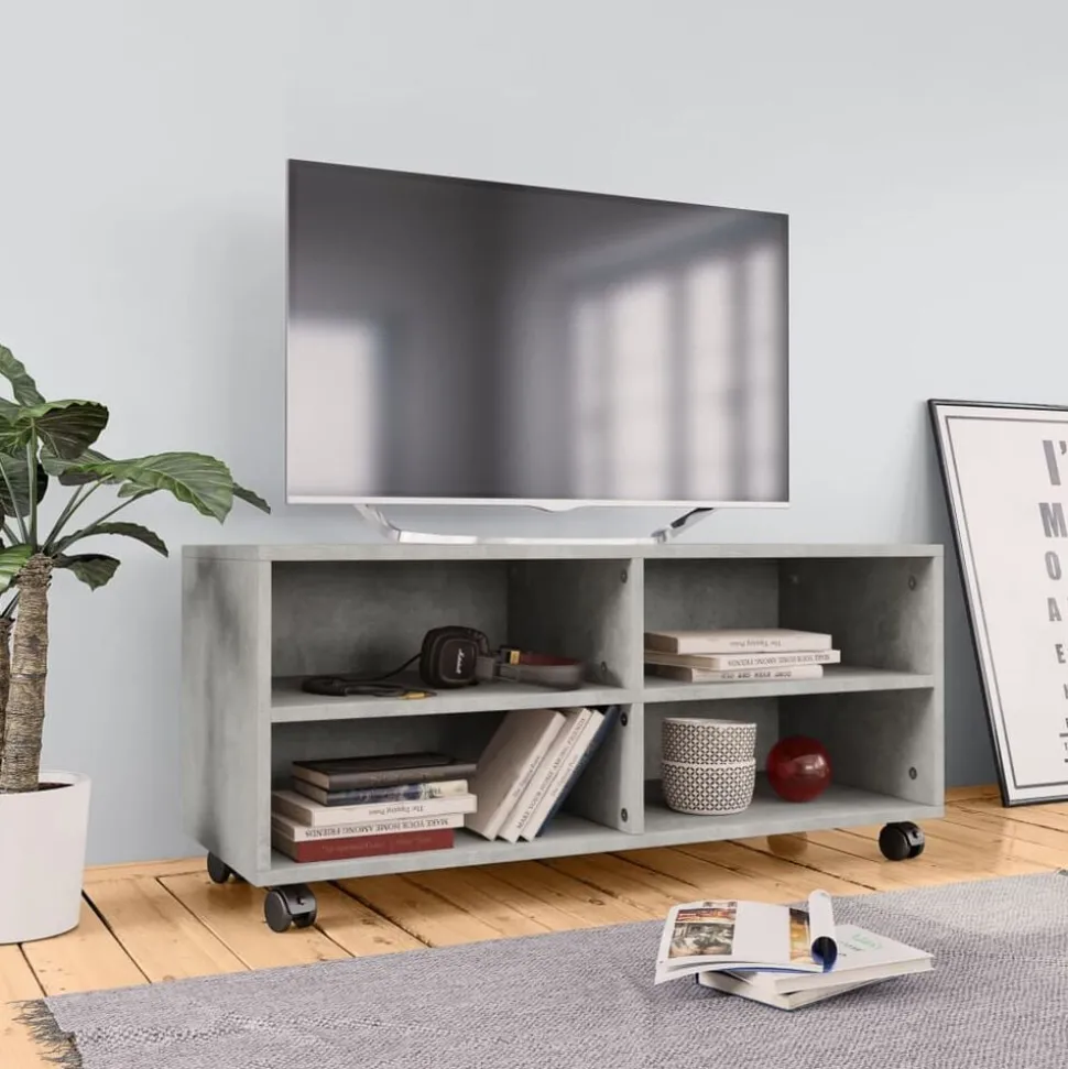 vidaXL Tv-meubel met wieltjes 90x35x35 cm bewerkt hout betongrijs