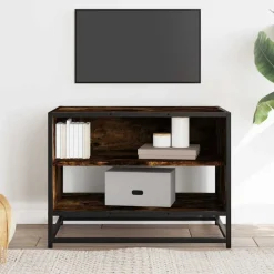 vidaXL Tv-meubel 61x40x46 cm bewerkt hout metaal gerookt eikenkleurig