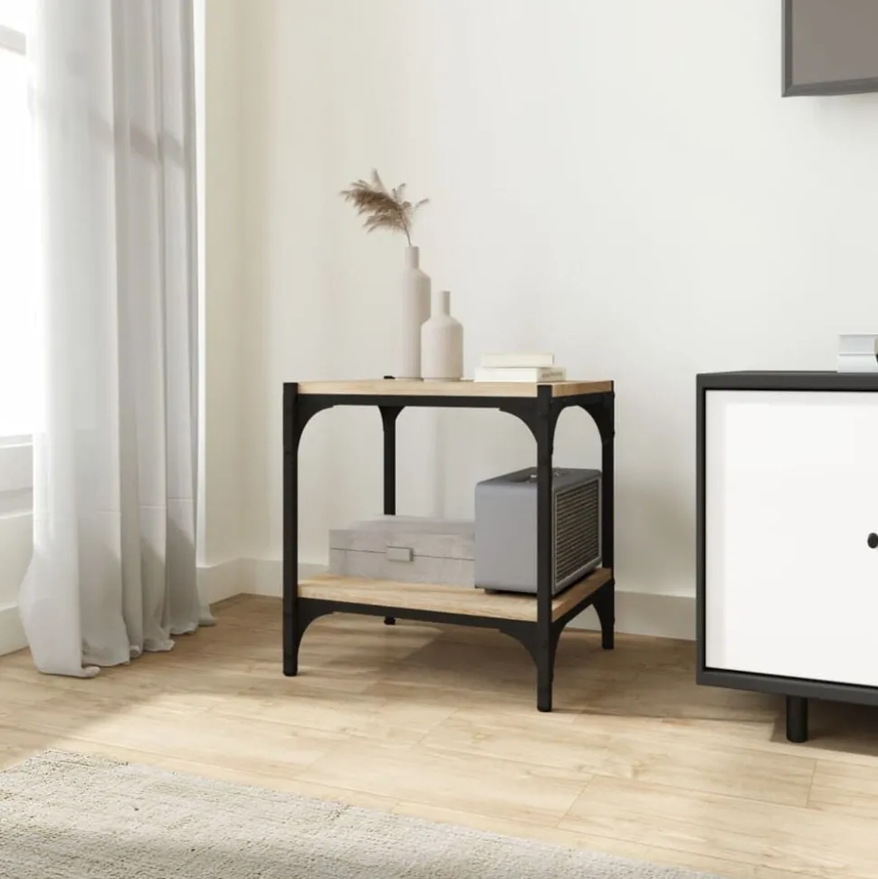 vidaXL Tv-meubel 40x33x41 cm bewerkt hout en staal sonoma eikenkleurig