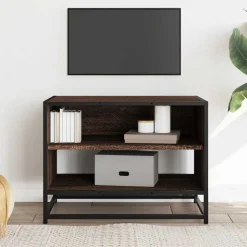 vidaXL Tv-meubel 61x40x46 cm bewerkt hout metaal bruin eikenkleur
