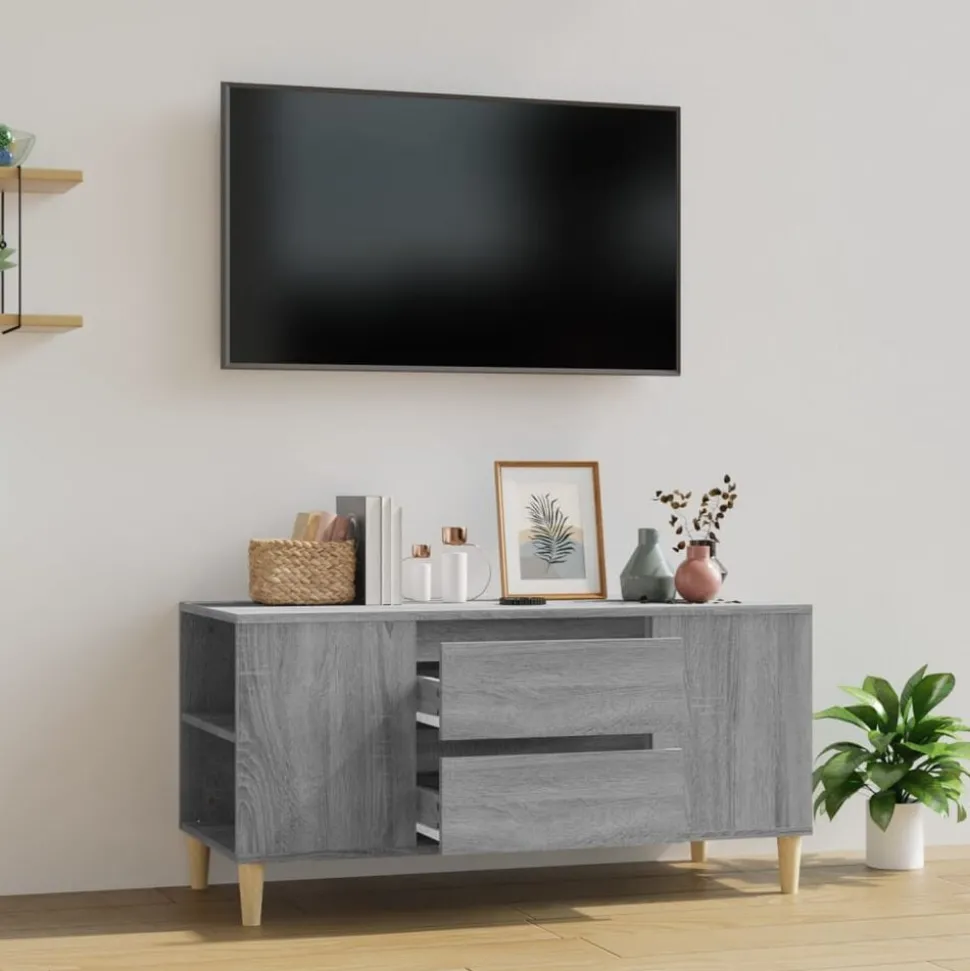 vidaXL Tv-meubel 102x44,5x50 cm bewerkt hout grijs sonoma eikenkleurig