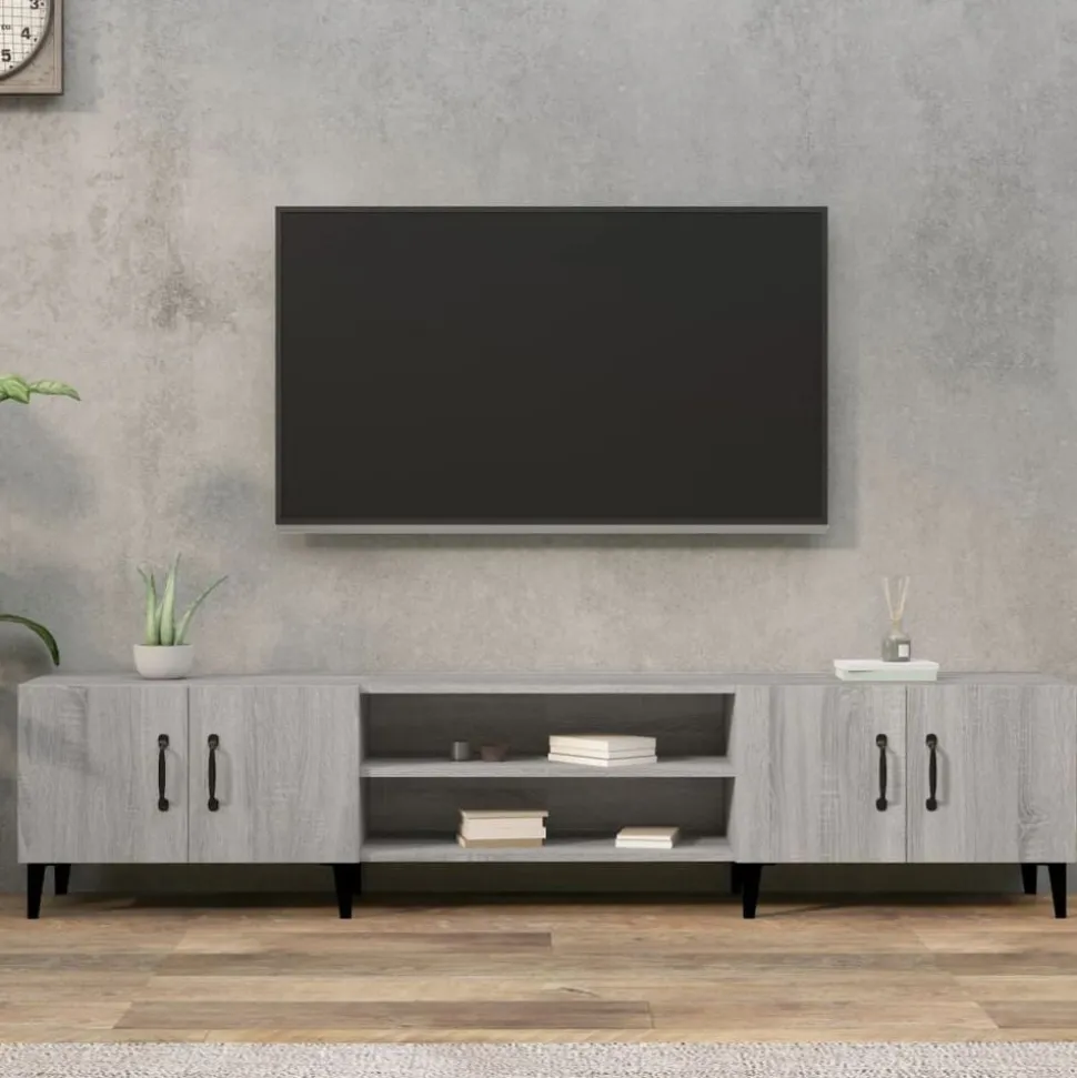 vidaXL Tv-meubel 180x31,5x40 cm bewerkt hout grijs sonoma eikenkleurig