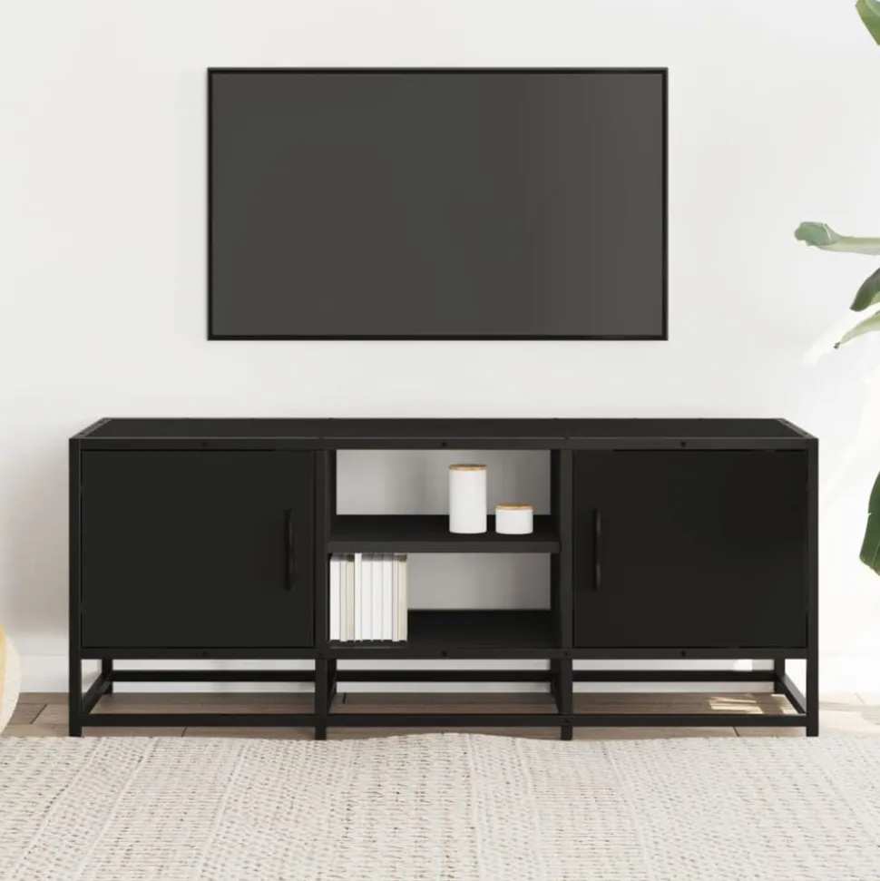 vidaXL Tv-meubel 100x35x41 cm bewerkt hout en metaal zwart