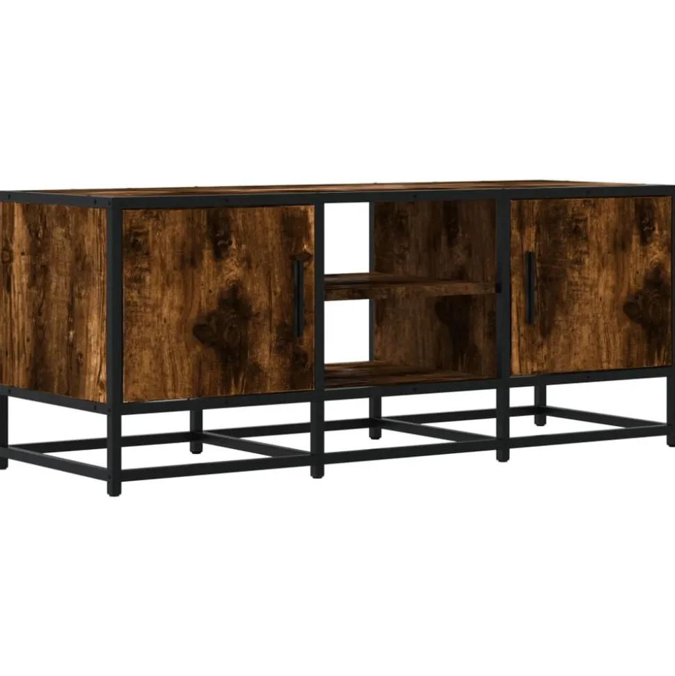 vidaXL Tv-meubel 100x35x41 cm bewerkt hout metaal gerookt eikenkleurig