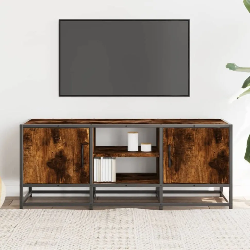 vidaXL Tv-meubel 100x35x41 cm bewerkt hout metaal gerookt eikenkleurig