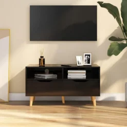 vidaXL Tv-meubel 90x40x48,5 cm bewerkt hout hoogglans zwart