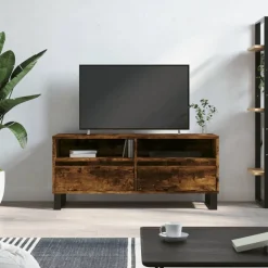 vidaXL Tv-meubel 100x34,5x44,5 cm bewerkt hout gerookt eikenkleurig