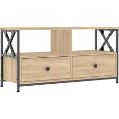 vidaXL Tv-meubel 90x33x45 cm bewerkt hout en ijzer sonoma eikenkleur