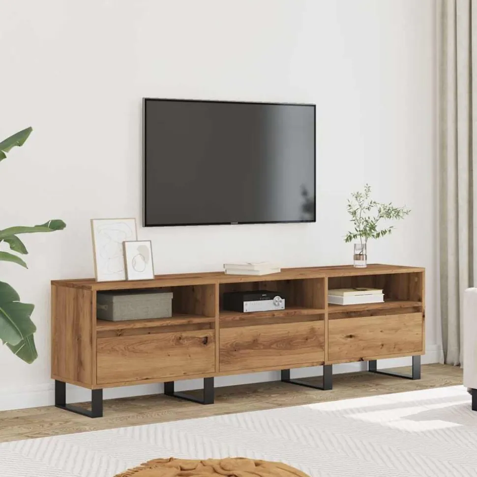 vidaXL Tv-meubel 150x30x44,5 cm bewerkt hout artisanaal eikenkleur