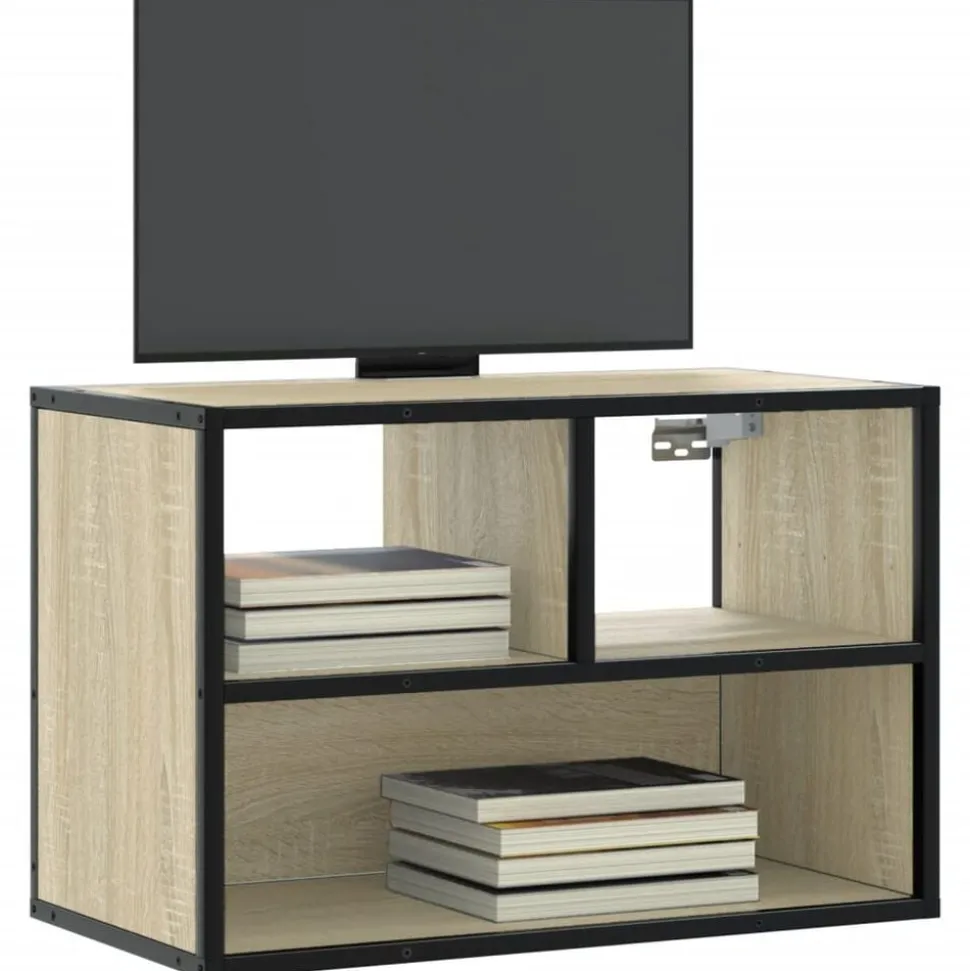 vidaXL Tv-meubel 60x31x39,5 cm bewerkt hout metaal sonoma eikenkleurig