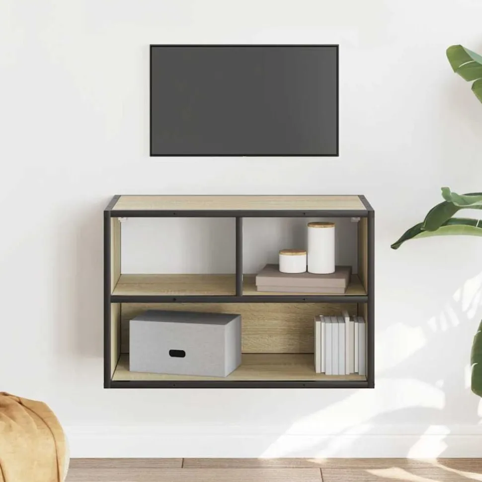 vidaXL Tv-meubel 60x31x39,5 cm bewerkt hout metaal sonoma eikenkleurig
