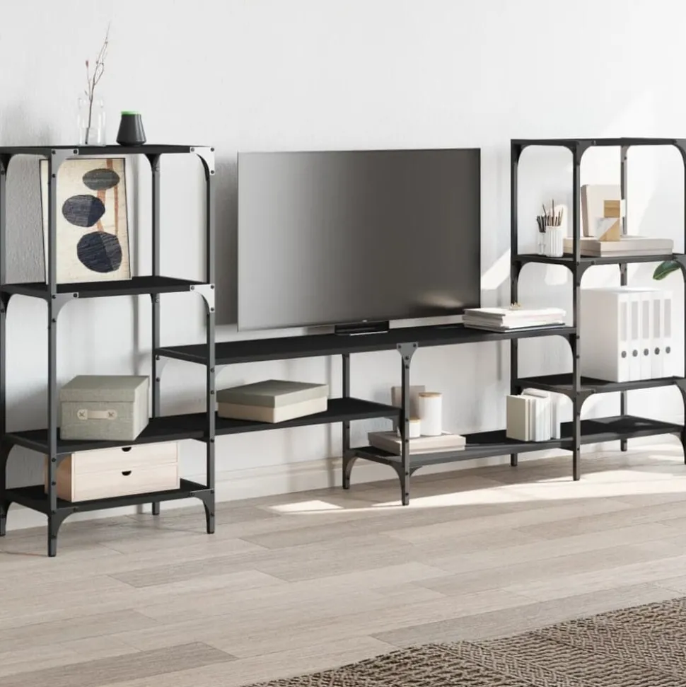 vidaXL Tv-meubel 206,5x28,5x95 cm bewerkt hout zwart